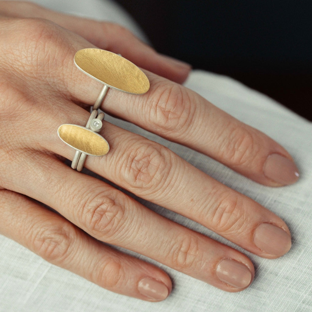 Anel Ella oval pequeno com ouro + Anel Ella oval médio com ouro + Anel Ponto