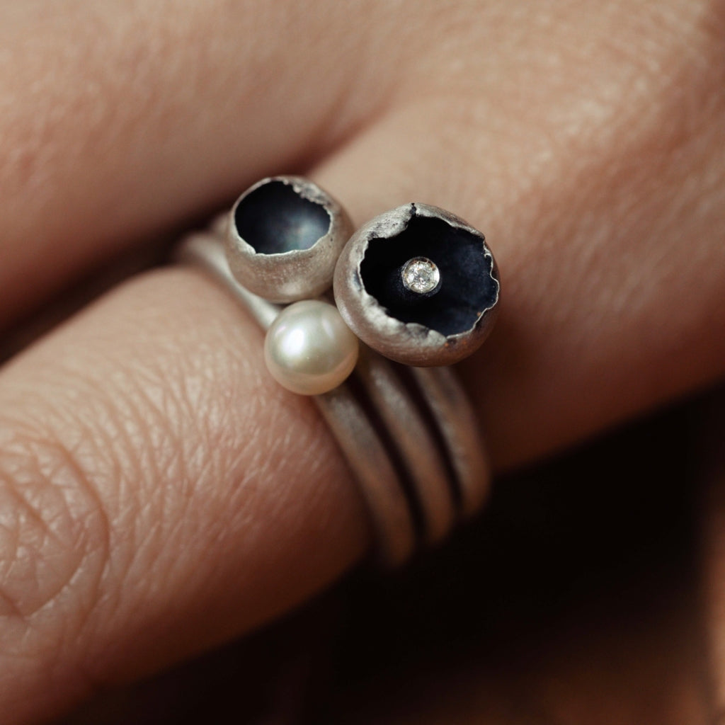 Anel Luna com diamante + Anel Luna mini + Anel Leve