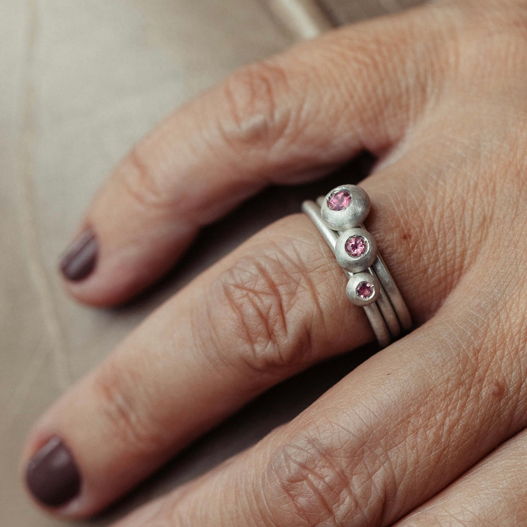 Trio de anéis Turmalina Rosa