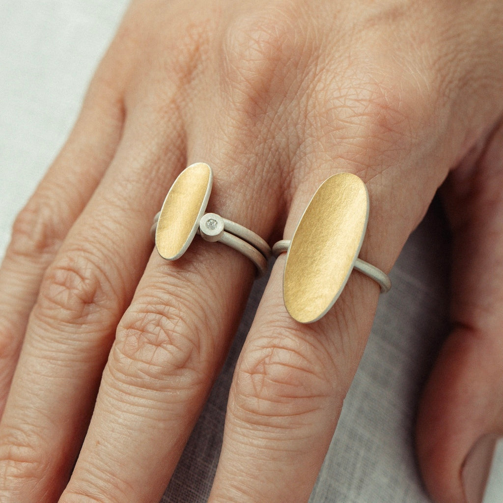 Anel Ella oval pequeno com ouro + Anel Ella oval médio com ouro + Anel Ponto