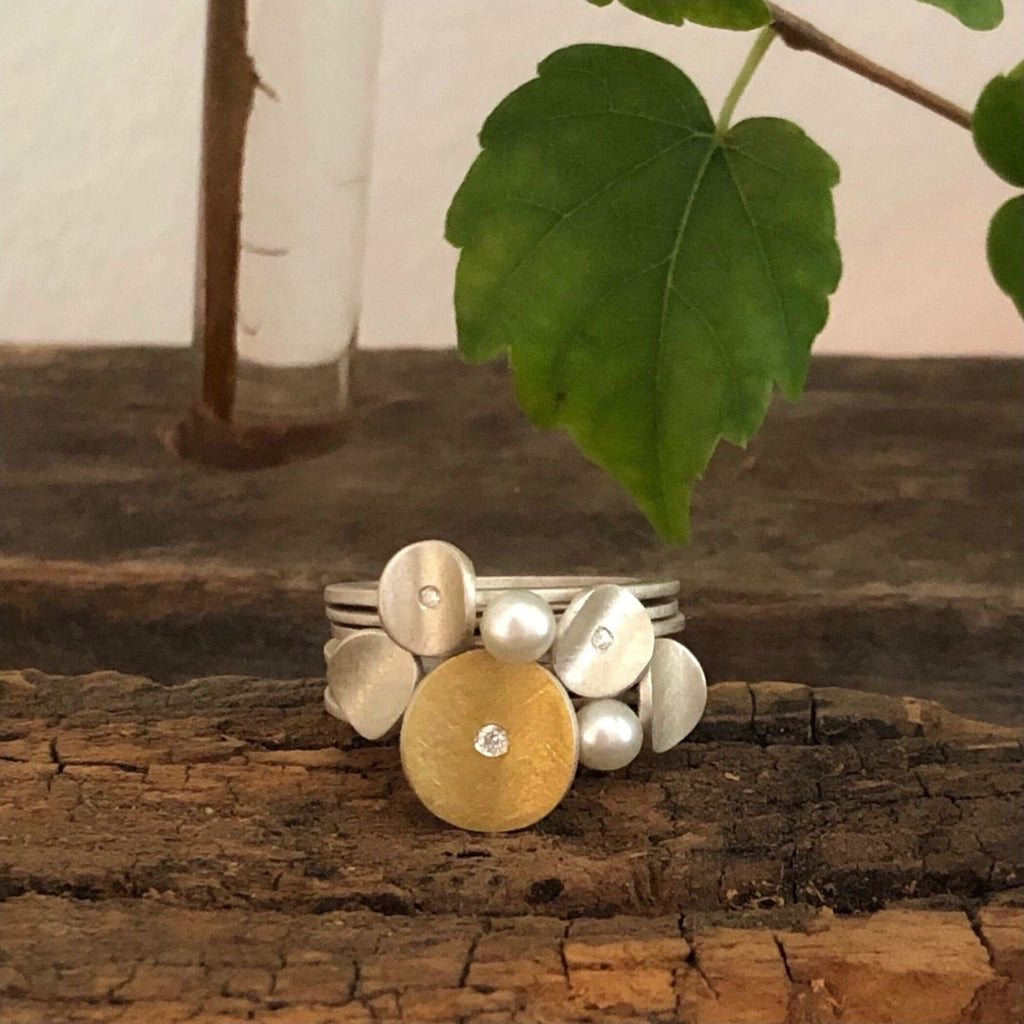 Anel Sole + Anel Pétalas mini + Anel Leve